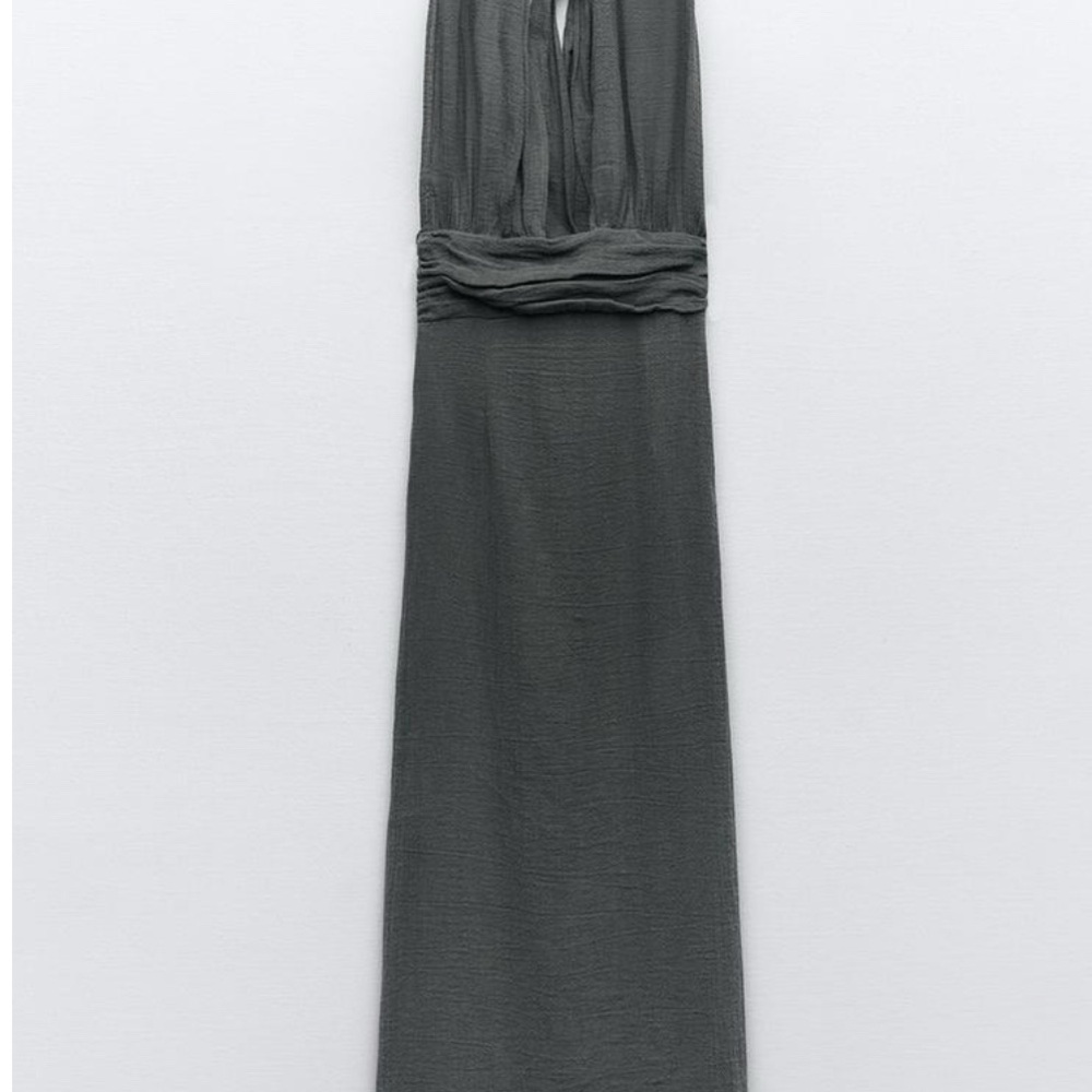 Zara Charcoal Backless Linen Maxi Dress